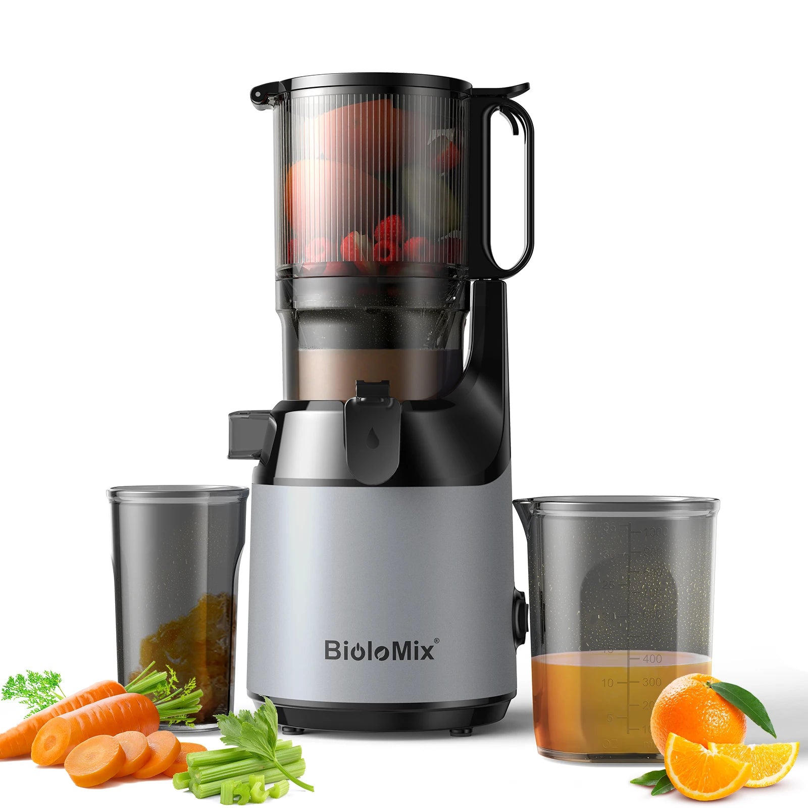 Cold Press Juicer,with 130mm Feed Chute,Fit Whole Fruits & Vegetables,High Juice Yield,BPA FREE Slow Masticating Juicer