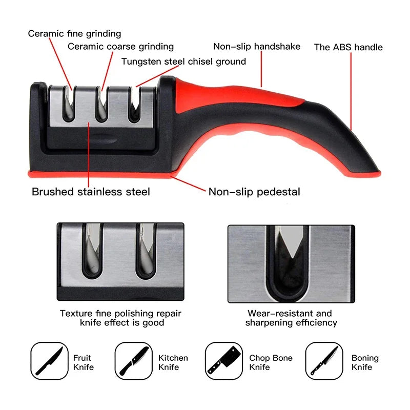 Level 3 Quick Sharpening Tool Knife Sharpener With Anti-slip Base Kitchen Accessory