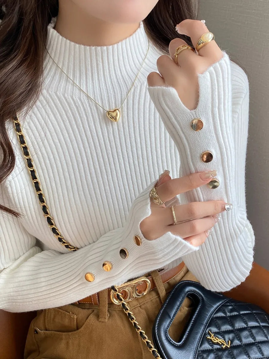 Women's Slim Fit Turtleneck Knit Pullover