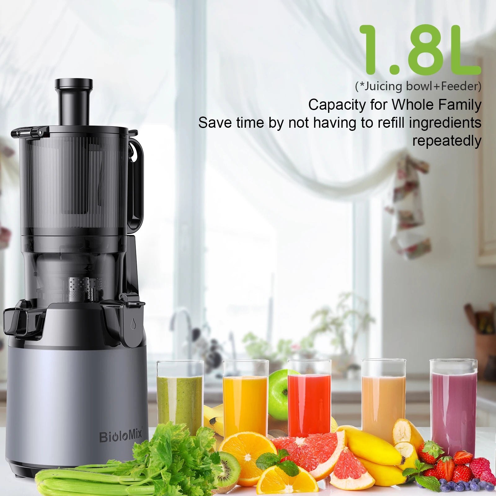 Cold Press Juicer,with 130mm Feed Chute,Fit Whole Fruits & Vegetables,High Juice Yield,BPA FREE Slow Masticating Juicer