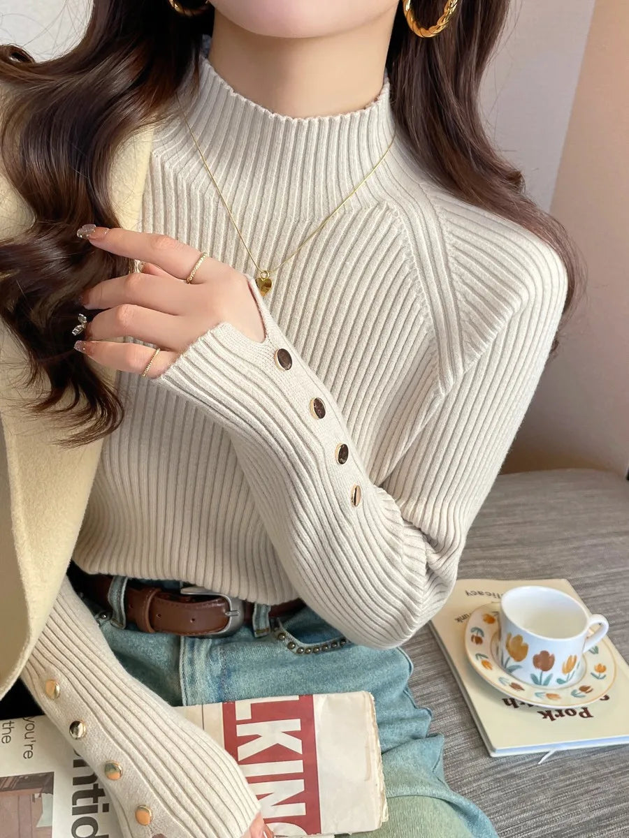 Women's Slim Fit Turtleneck Knit Pullover